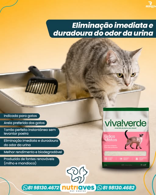 Publicação da Nutriaves sobre areia biodegradável para gatos